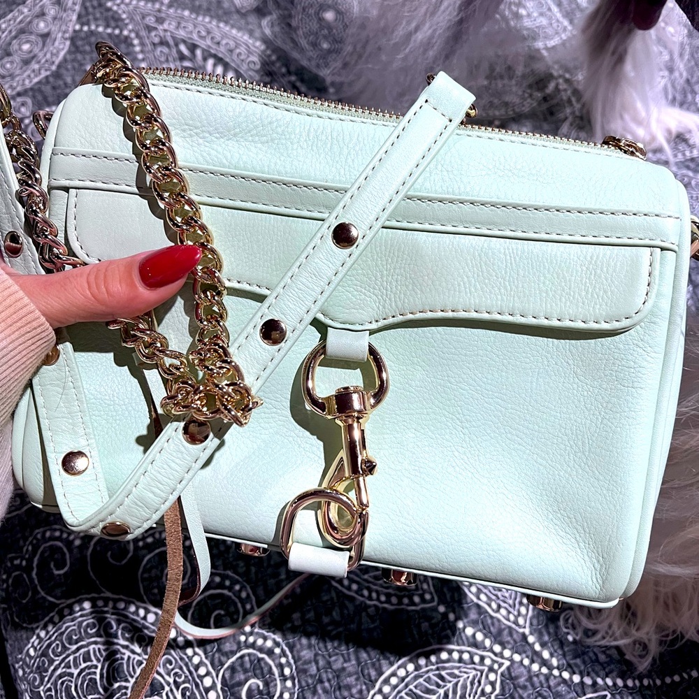 Rebecca minkoff mac crossbody bag purse leather w gold buckle mini MINT GREEN